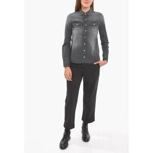 NEW WOOLRICH Steel DENIM Button Up Pearl Snap STONE WASH Cotton Shirt XS